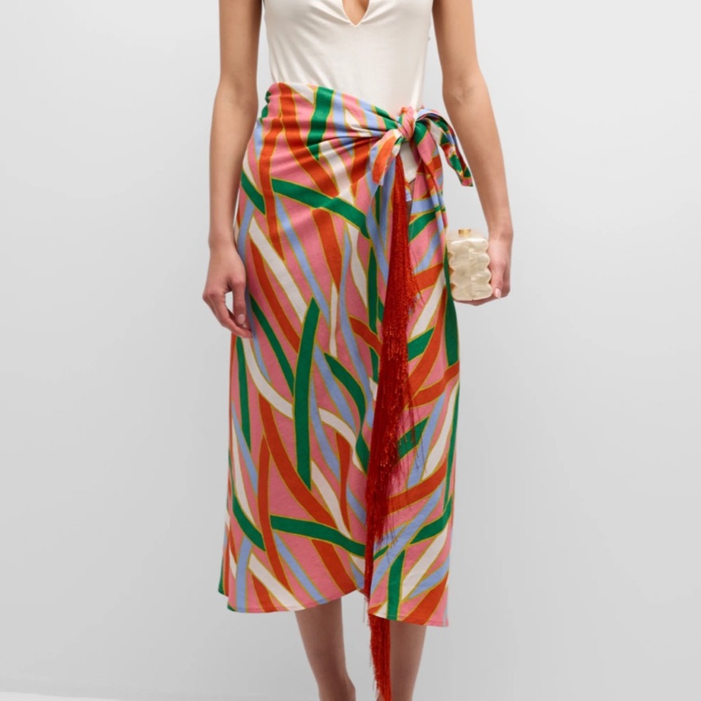 Cult Gaia Pink and Orange Asymmetrical Wrap Midi Skirt